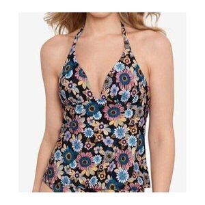 Salt + Cove XS Tankini Bikini Top Swimsuit Black Floral Juniors Push Up NEW